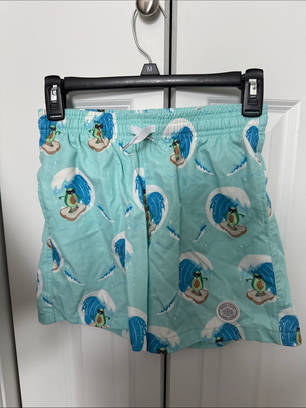 Brooklyn Cloth Mint Green Boys Swim Trunks with Blue Wave & Green Frog Print